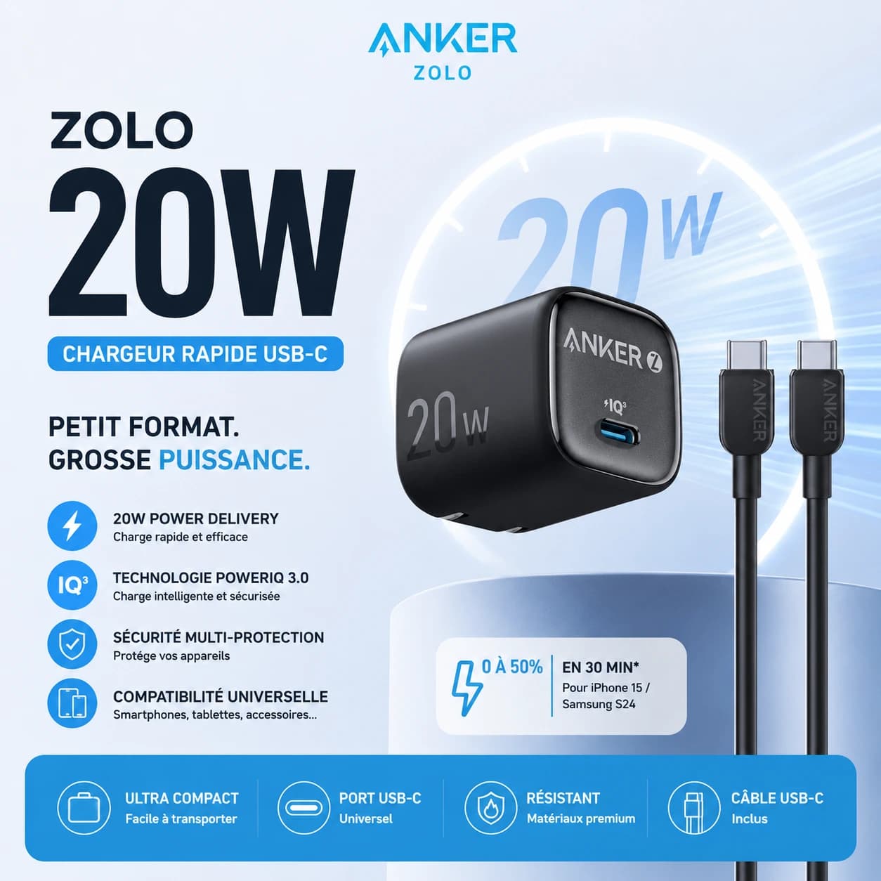 Chargeur Anker Type-c 20 W 2